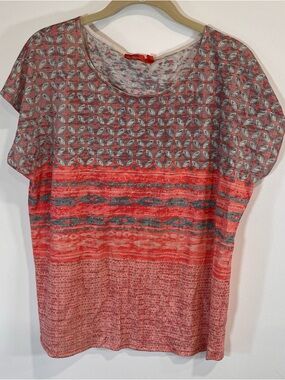 Prana Coral and Gray Mixed-Pattern Short Sleeve Tee